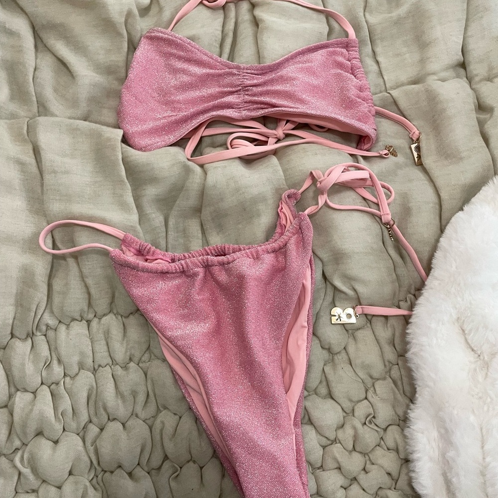 Black Bough Swim Pink Shimmer Bikini Set